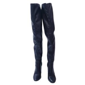 Aquazurra Black Leather Over the Knee Heels Boots